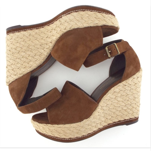 New Stuart Weitzman Saddle Brown Suede Espadrille Wedge Heel Sandals 10.5 - Picture 6 of 8